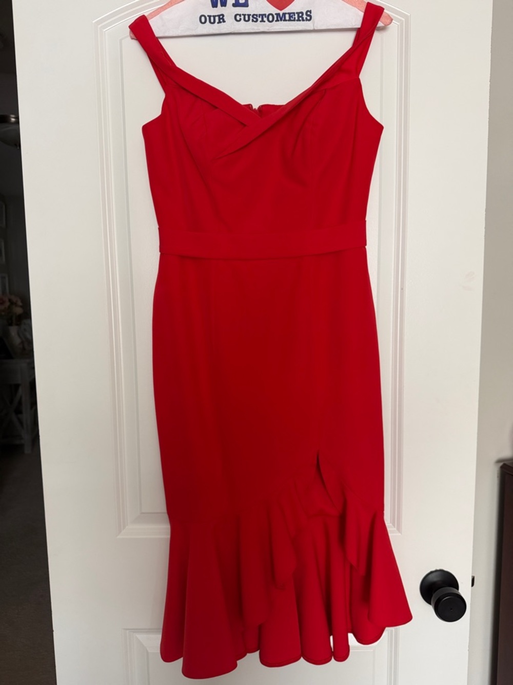 JJs House Red Midi Dress with Ruffle Hem